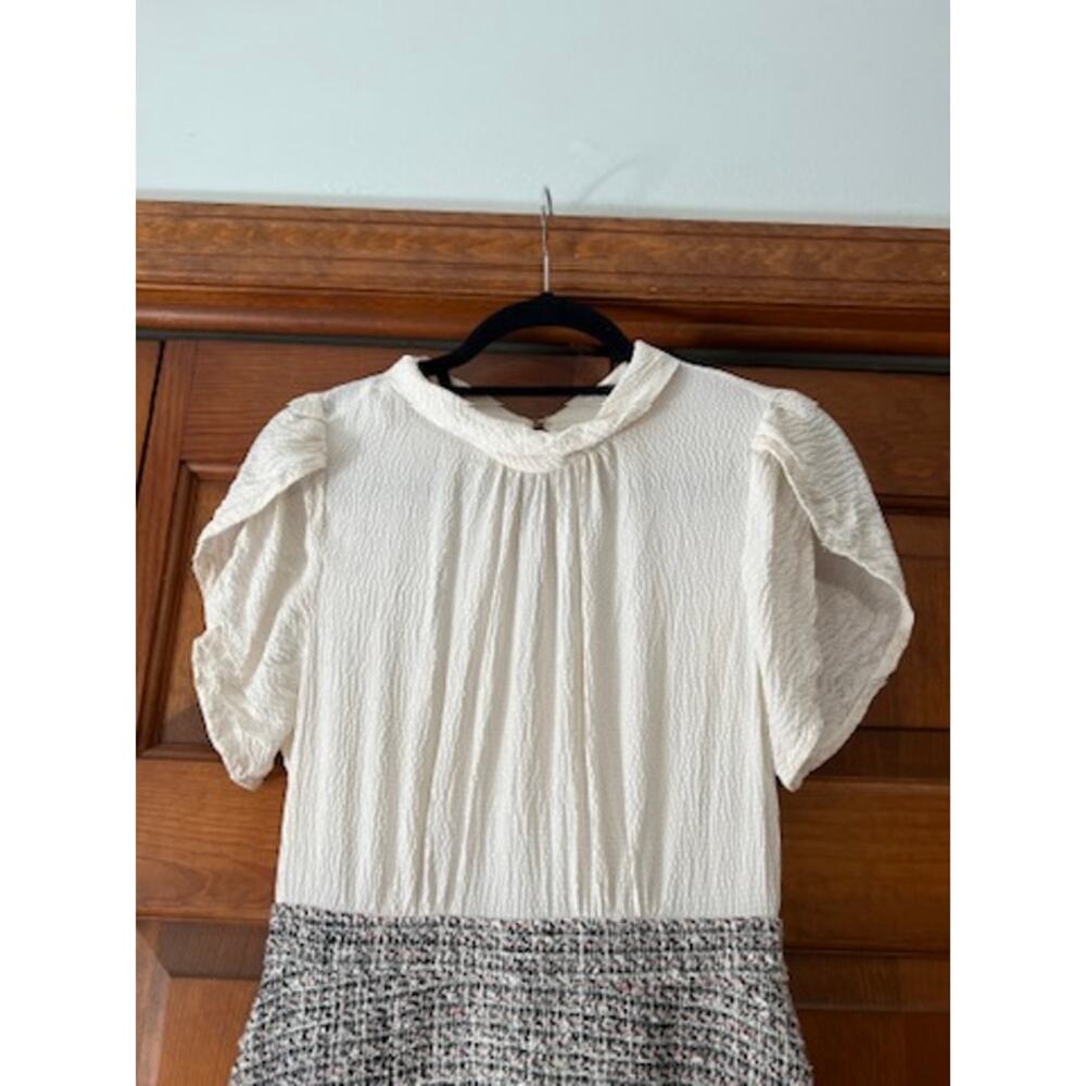 Rebecca Taylor Silk Textured Tweed Fit & Flare Dress Ivory Black Preppy Size 2 - Picture 4 of 10